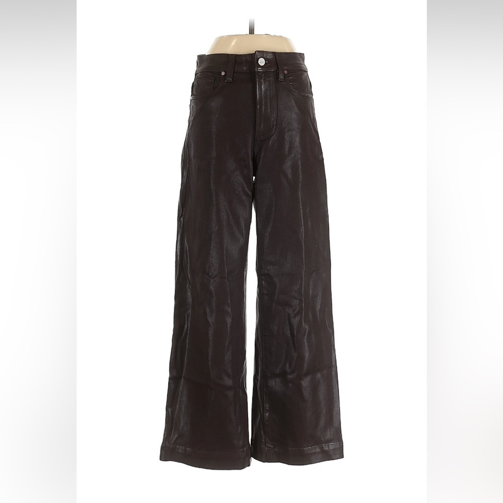 Paige Anessa Coated Wide Leg Ankle Jeans in Chicory Coffee Size 24 - Picture 2 of 5
